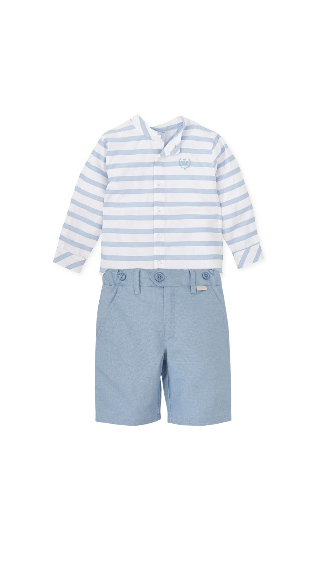 Conjunto Camisa Rayas Manga Larga y Short Celeste