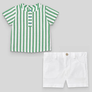 Conjunto Camisa Lineas Verde Short Blanco