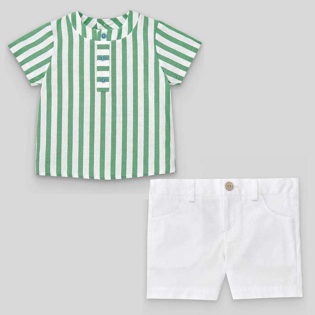 Conjunto Camisa Lineas Verde Short Blanco