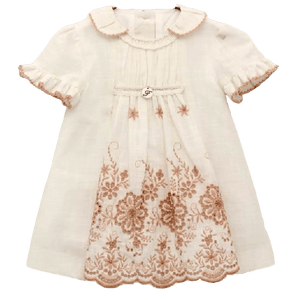 Vestido Lino Blanco con Estampado Salmon