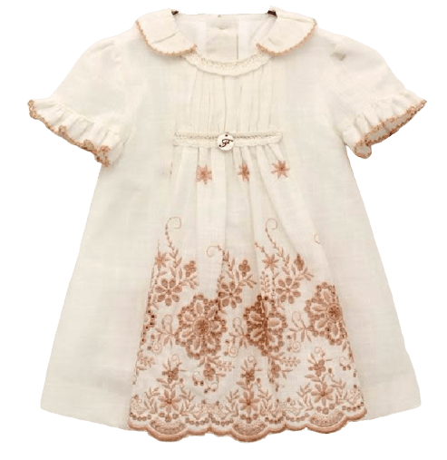 Vestido Lino Blanco con Estampado Salmon