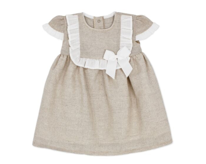 Vestido Lino Beige con Blanco