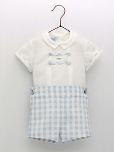Conjunto Camisa blanca con Short Vichy Celeste