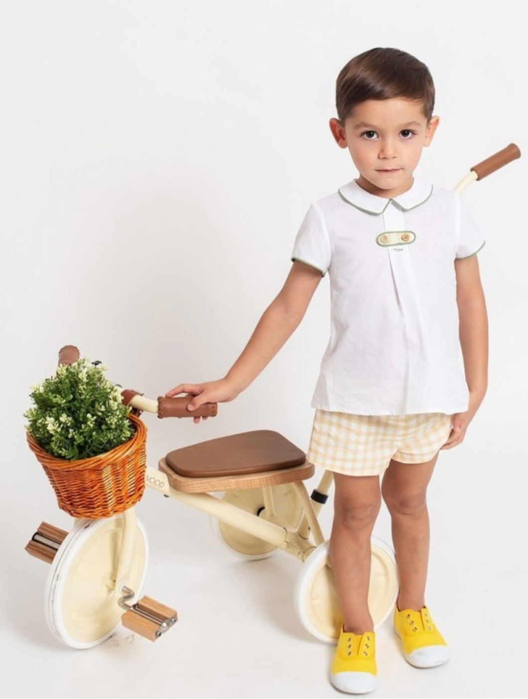 Conjunto Camisa Blanca y Short Vichy Amarillo