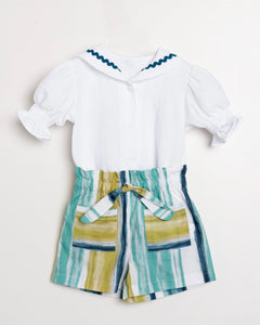 Conjunto Camisa Blanca Marinera y Short Rayas
