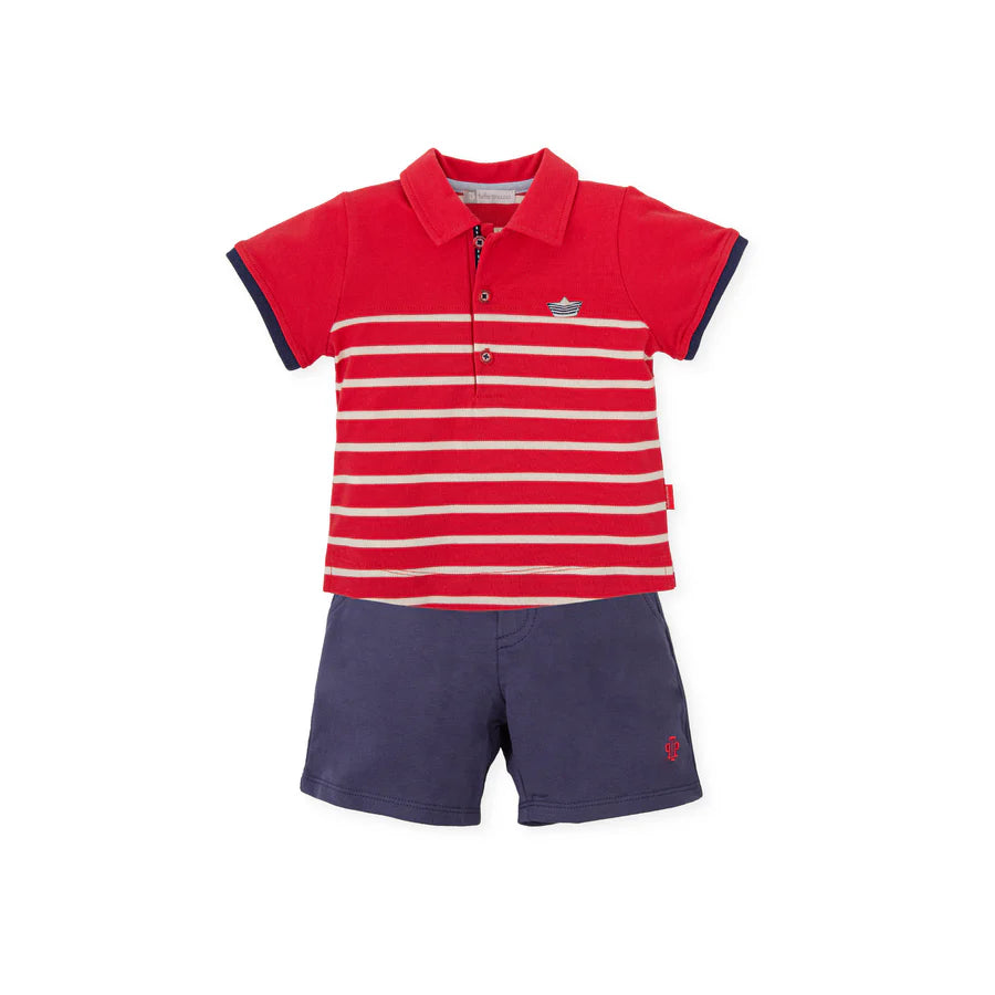 Conjunto Polo y Short Azul Marino y Rojo