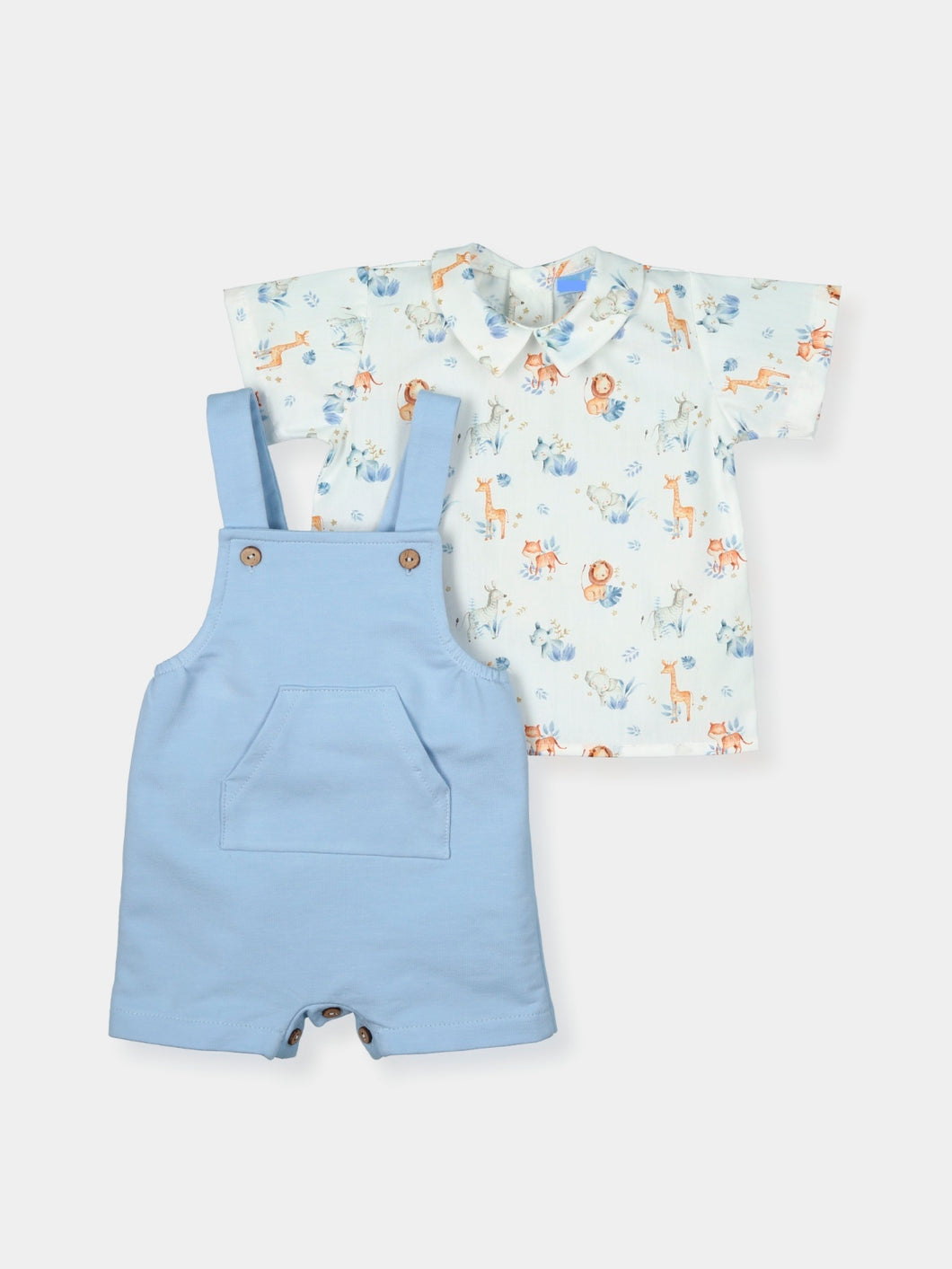 Conjunto de Overall y Camisa Estampado Safari