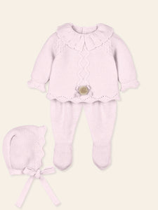 Traje Bordado 3 pcs con cuello Rosa