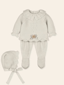 Traje Bordado 3 pcs con cuello Beige