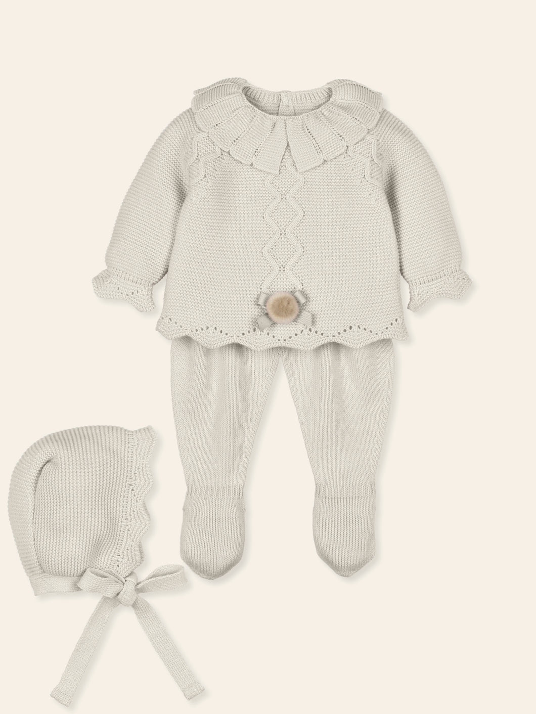 Traje Bordado 3 pcs con cuello Beige