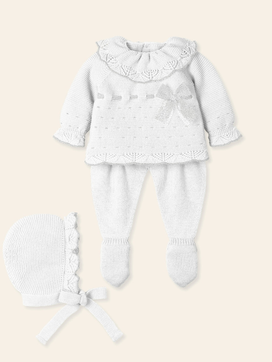 Traje Bordado 3 pcs Blanco con Plateado