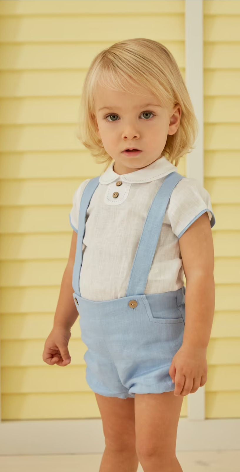 Conjunto Overall Celeste y Camisa Lino
