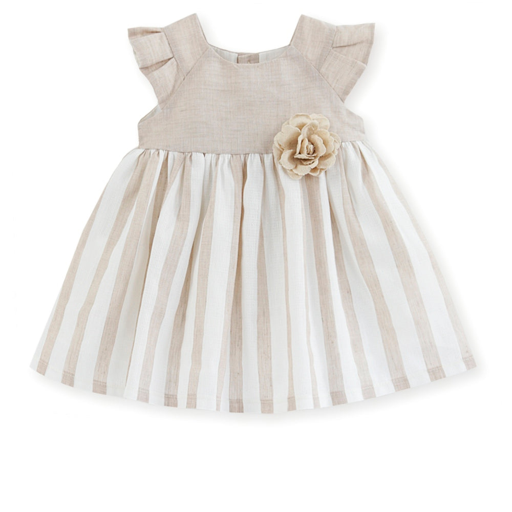 Vestido Lino Beige y Blanco