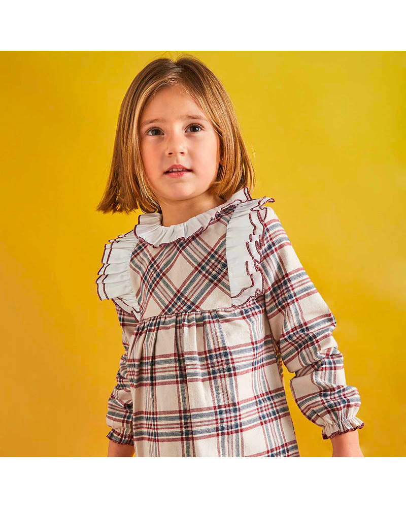 Vestido Beige con Burgundy Navideño