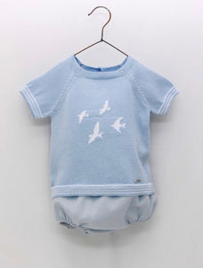 Traje Bordado Celeste Aves
