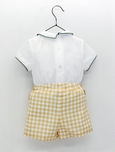 Conjunto Camisa Blanca y Short Vichy Amarillo