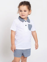 Cargar imagen en el visor de la galería, Conjunto Polo Blanca con  y Short Vichy Marino
