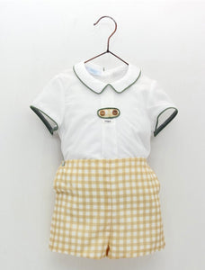 Conjunto Camisa Blanca y Short Vichy Amarillo