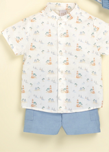 Cargar imagen en el visor de la galería, Conjunto Camisa Lino y Short Celeste Tematica Playa
