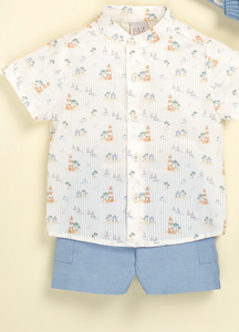 Conjunto Camisa Lino y Short Celeste Tematica Playa