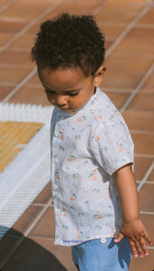 Conjunto Camisa Lino y Short Celeste Tematica Playa