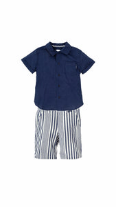 Set Camisa Azul Marino Short Rayado