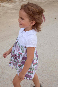 Vestido Flores Moradas con Cuello Volante