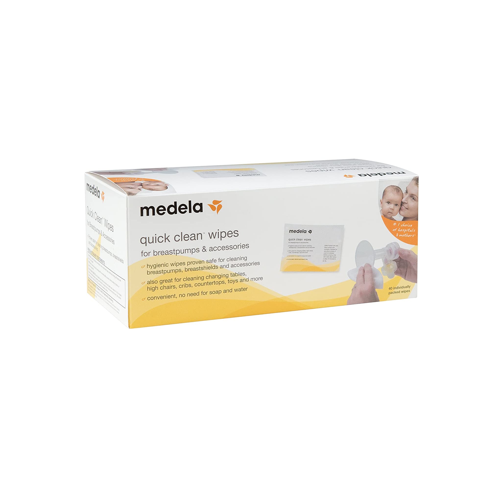 Medela Quick Clean Wipes, for Breastpumps & Accessories, Individually Packed - 40 wipes